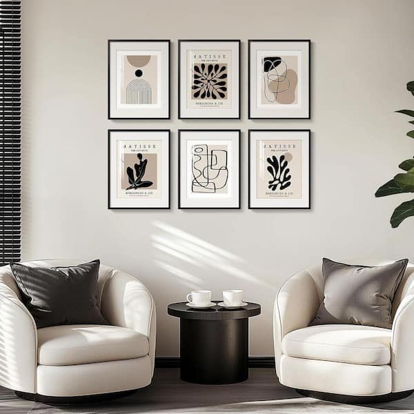 6 Piece Framed Neutral Abstract Wall Art Poster 14 in. x 11 in