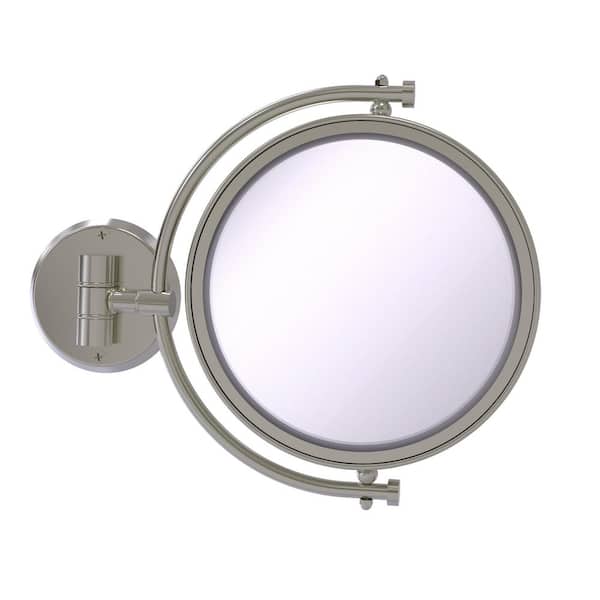 Allied Brass 8 in. x 10 in. Round Framed Wall Mounted Make-Up Mirror 2X Magnification in Satin Nickel