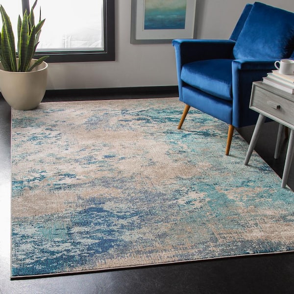 Madison Blue/Gray 9 ft. x 9 ft. Square Geometric Area Rug