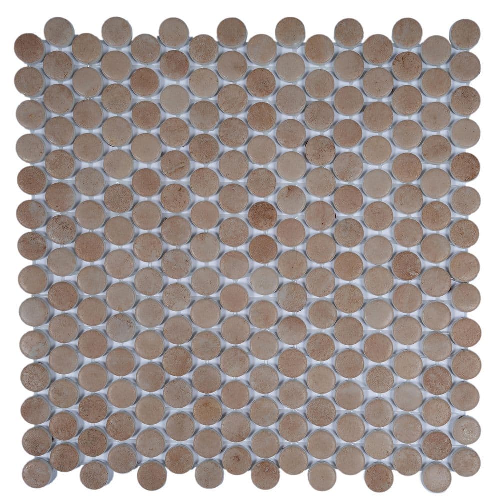Lucenza 12x12 in. Taupe Matte Recycled Glass Penny Round Mosaic Wall and Floor Tile (10.56 sq ft/case, 12-Pack) price history on PriceWatchPro