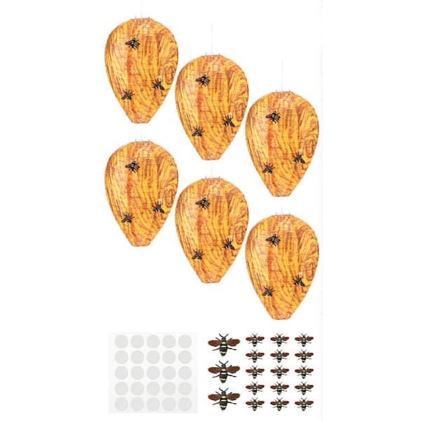 Outdoor Wasp Bee Deterrent Trap with 18 Realistic Solid Bees and Easy Installation Yellow Jacket Repellent 6 Pack