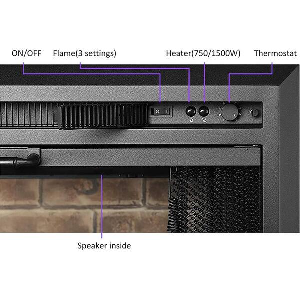 PuraFlame 33 in. W Electric Fireplace Insert with Fire Crackling  Sound,Glass Door and Mesh Screen, 750/1500W, Black HM45B - The Home Depot