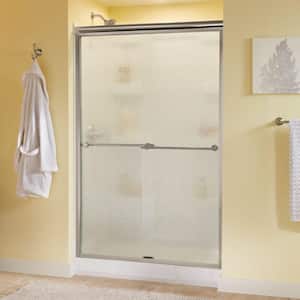 Traditional 47-3/8 in. W x 70 in. H Semi-Frameless Sliding Shower Door in Nickel with 1/4 in. Tempered Rain Glass