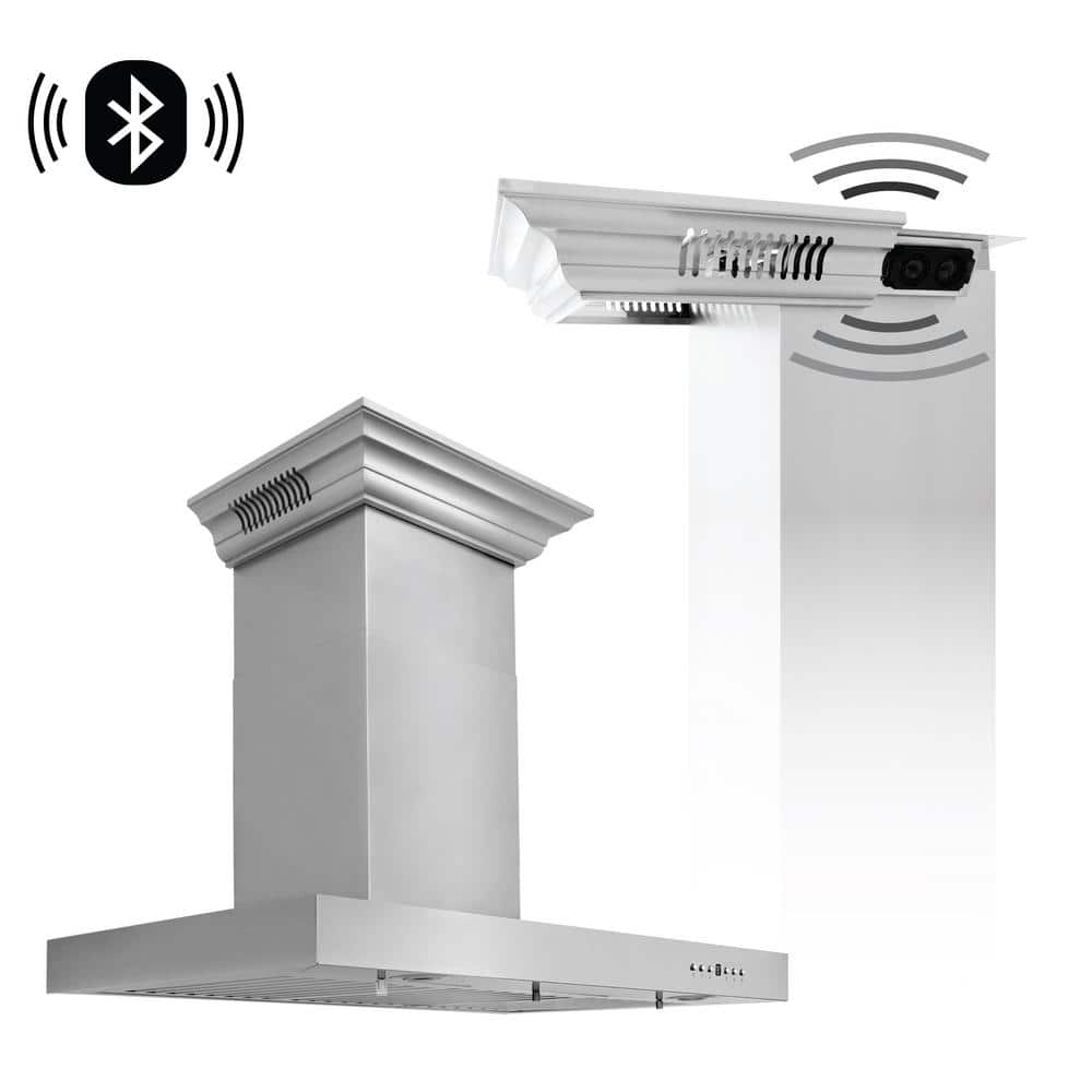 36 in. 400 CFM Ducted Vent Wall Mount Range Hood in Stainless Steel with Built-in CrownSound Bluetooth Speakers