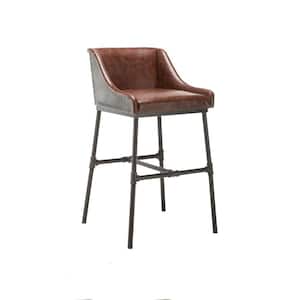 26 in. Brown and Black Low Back Metal Frame Bar Stool with Leather Seat