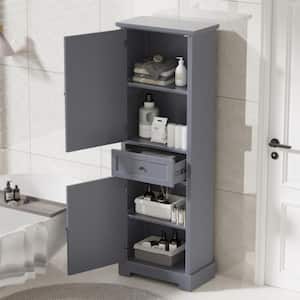 Modern 22.24 in. W x 11.81 in. D x 65.15 in. H Gray Freestanding Tall Bathroom Storage Linen Cabinet with Two Drawers