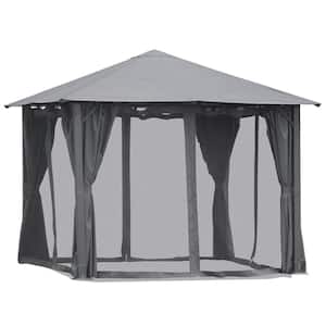 10 ft. x 10 ft. Black Outdoor Patio Gazebo Canopy Shelter with Netting and Curtains, Vented Roof