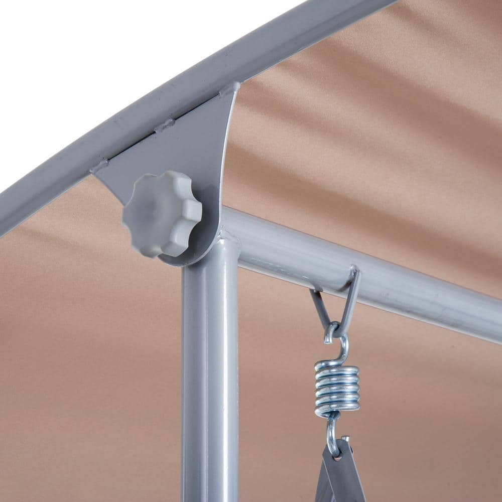 Beige Metal 2-Person Outdoor Swing with Canopy and Storage