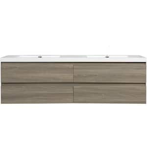 72 in. W Floating Bathroom Vanity in Ash Grey with White Resin Top Basin, 4 Soft Close Drawers