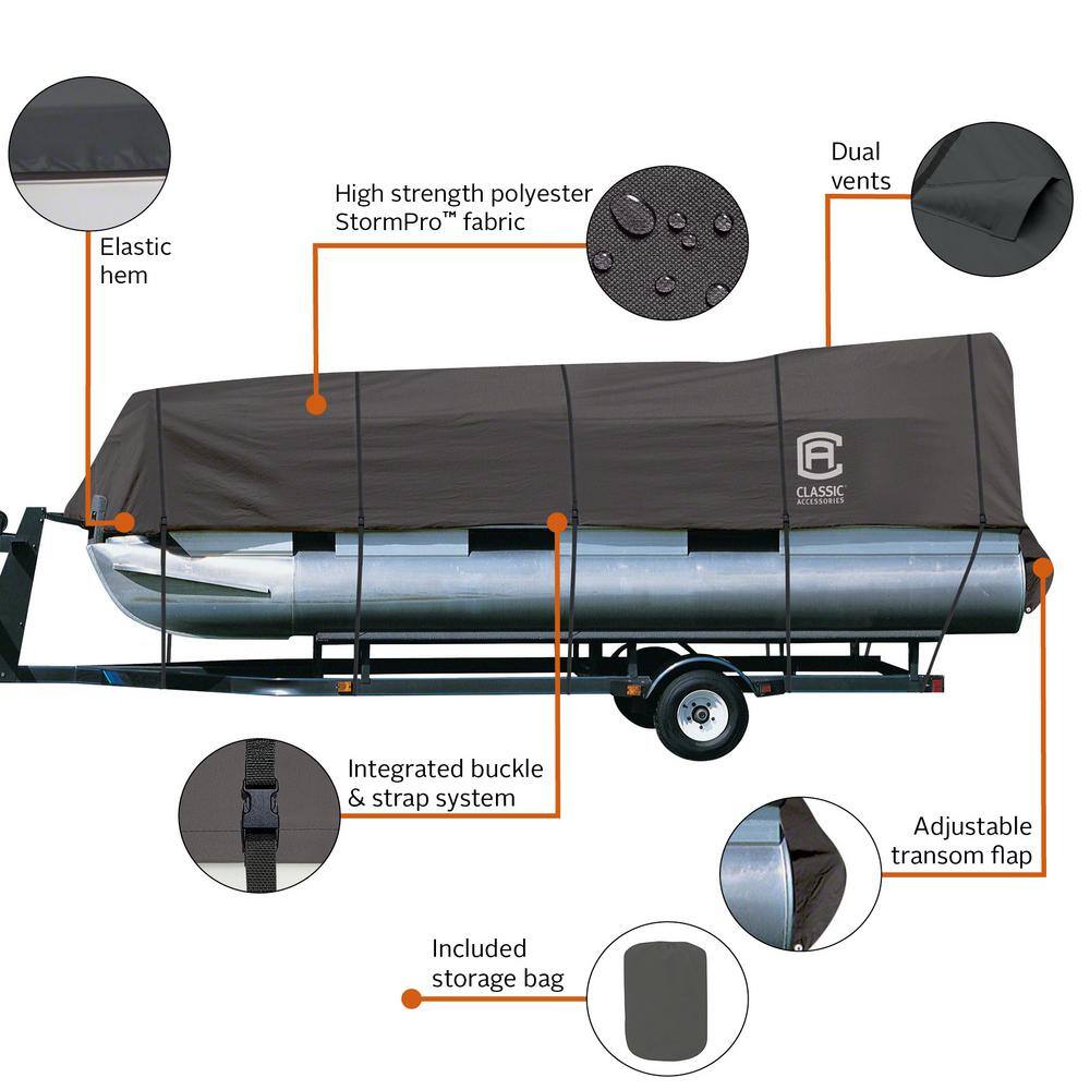 StormPro Dark Grey Heavy-Duty Pontoon Boat Cover, Fits 17-20 ft
