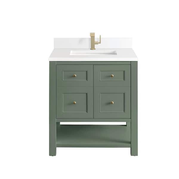 James Martin Vanities Breckenridge 30.0 in. W x 23.5 in. D x 34.2 in. H Bathroom Vanity in Smokey Celadon with White Zeus Silestone Quartz Top