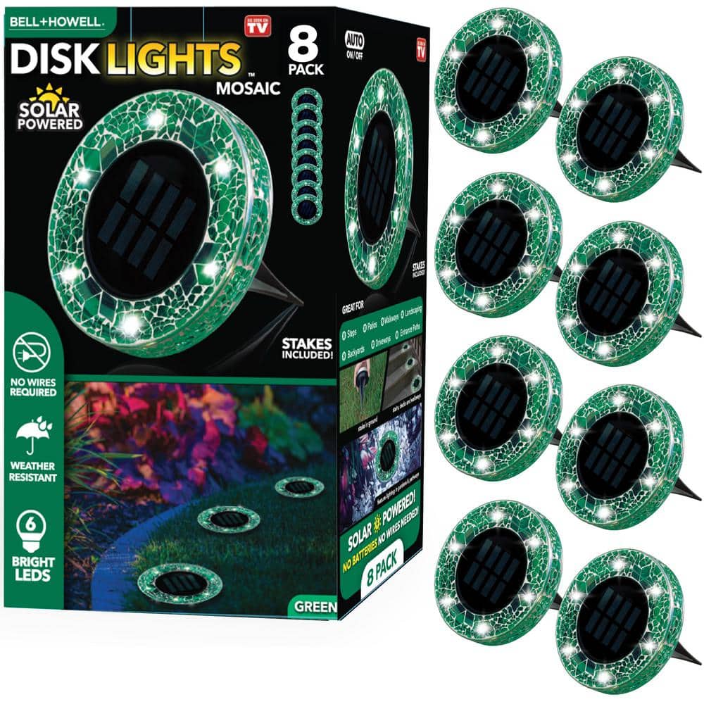 Mosaic Disk Lights Solar Powered Green LED Weather Resistant Path Lights with Mosaic Glass Top (8-Pack) price history on PriceWatchPro