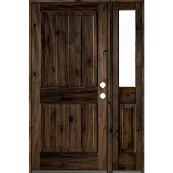 Krosswood Doors 50 in. x 80 in. Rustic Knotty Alder Square Top Left-Hand/Inswing Clear Glass Black Stain Wood Prehung Front Door w/RHSL