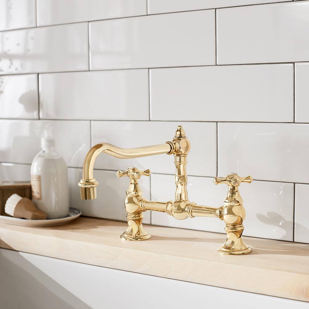 Polished Brass Double Handle Swivel Kitchen Faucet