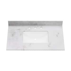 37 in. W. x 22 in. D Carlsberg Marble White Rectangular Single Sink Bathroom Vanity Top in White