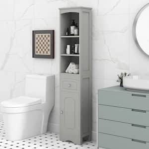 13.4 in. W x 9.1 in. D x 66.9 in. H Gray Tall Bathroom Freestanding Linen Cabinet with Drawer and Adjustable Shelf