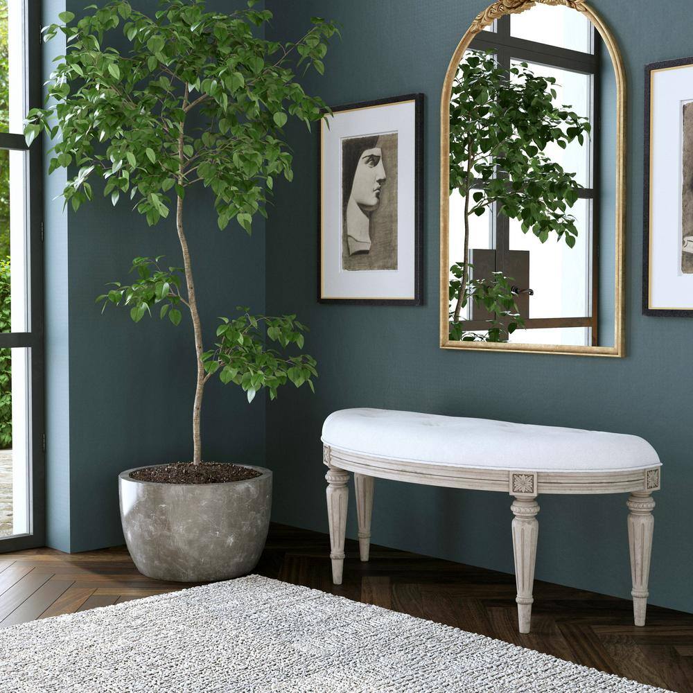 Elegant Traditional Demilune Bench in Weathered Cream and Ivory