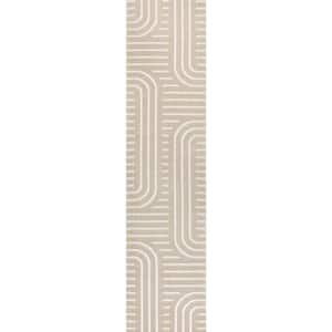 Anders High-Low MidCentury Modern Arch Stripe 2-Tone Beige/Cream 2 ft. x 8 ft. Indoor/Outdoor Runner Rug