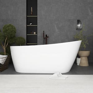 63 in. x 29 in. Acrylic Single Slipper Flatbottom Freestanding Soaking Bathtub in White with Drain