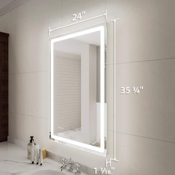 Aurora 24 in. W x 36 in. H Rectangular Frameless LED Wall Bathroom Vanity Mirror in Silver