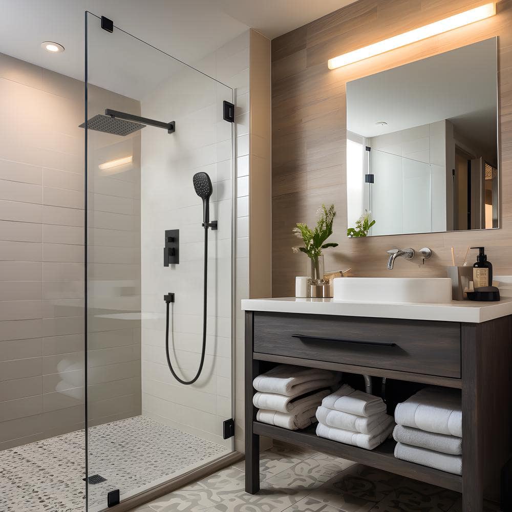 Matte Black Wall Mount Dual Shower Heads with Handheld and Valve