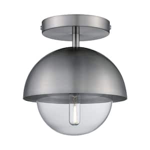 Monteaux 7 in. 1-Light Brushed Steel Semi-Flush Mount Kitchen Ceiling Light Fixture