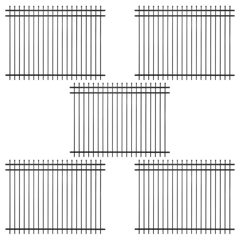 Heavy Duty Black Steel 6FT x 8FT Fence Panels, Pack of 5