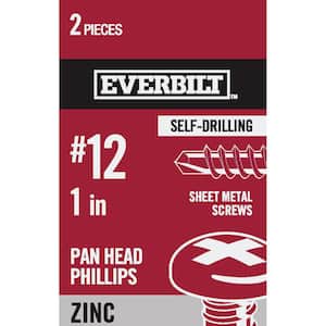 #12 x 1 in. Zinc Plated Phillips Pan Head Sheet Metal Screw (2-Pack)