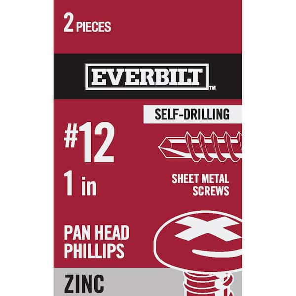 Everbilt #12 x 1 in. Zinc Plated Phillips Pan Head Sheet Metal Screw (2-Pack)