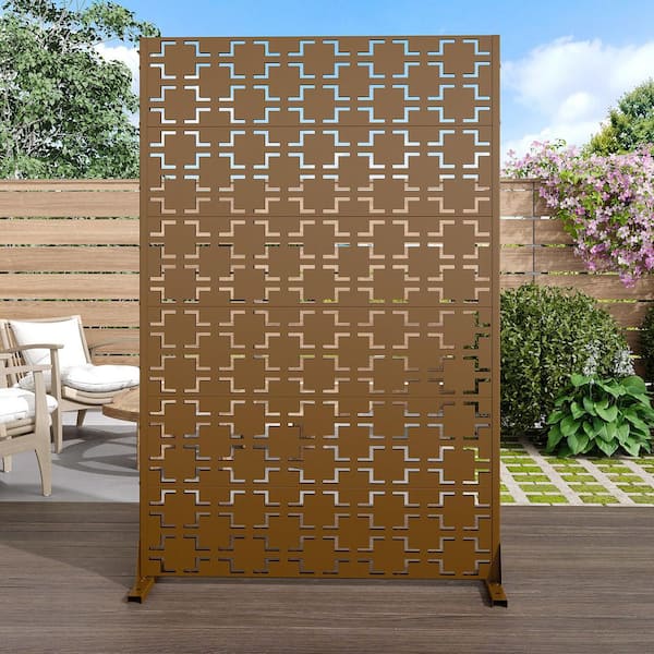 Lirago 72 in. x 47 in. Brown Metal Privacy Screen Galvanized Freestanding Panel