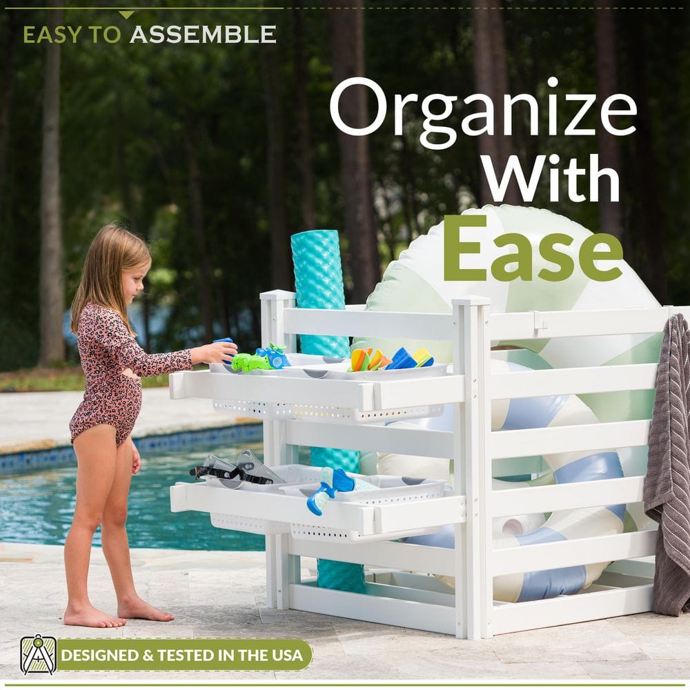 White UV Resistant Vinyl Outdoor Pool Float Storage Organizer