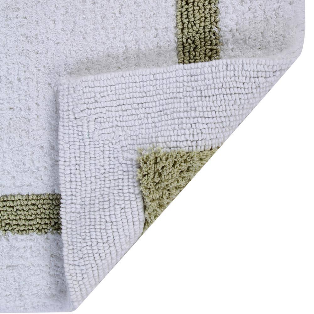 White and Sage Cotton Reversible Bath Rug Set