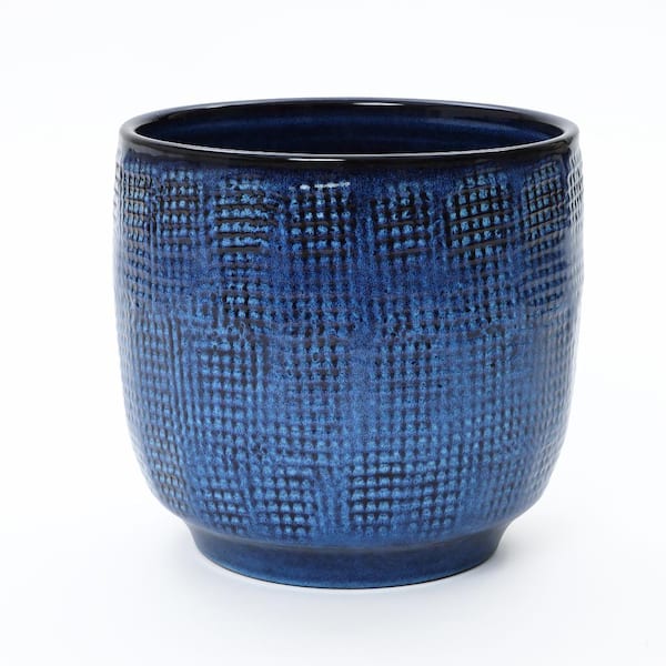 LuxenHome 12-Inch Round Ceramic Planter, Deep Blue Glaze with Basket  Texture WHPL2253-M-V1 - The Home Depot