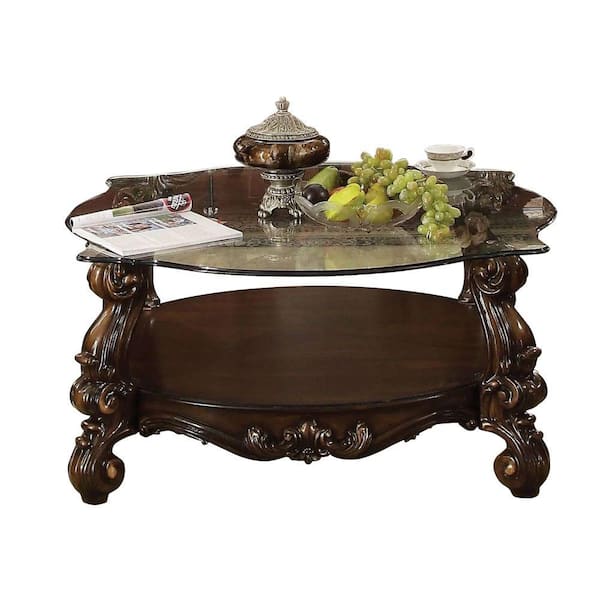 Benjara 47.24 in. Brown Round Glass Top Coffee Table