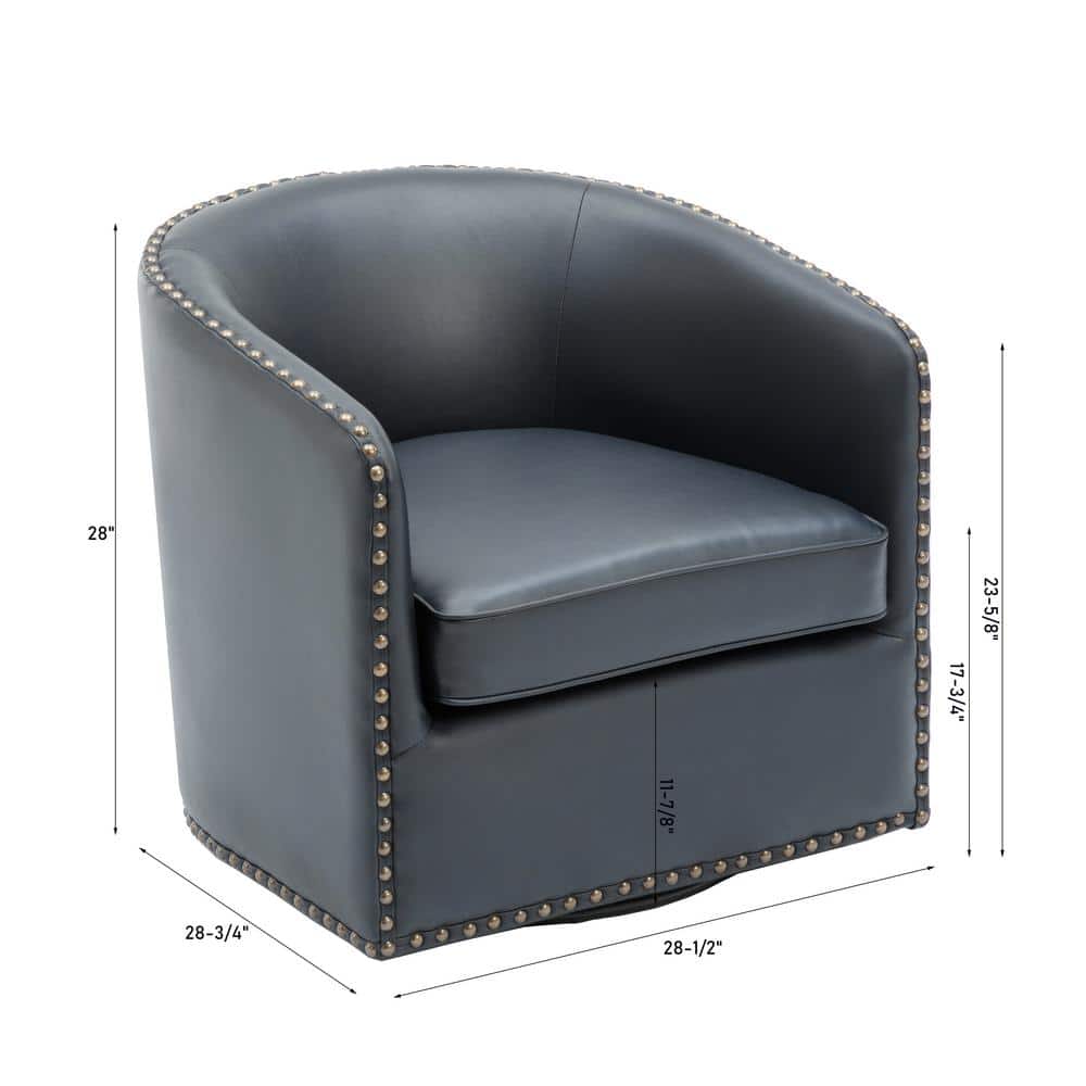 Midnight Blue Faux Leather Transitional Barrel Swivel Accent Chair