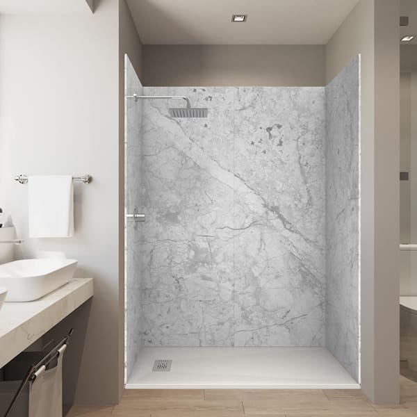 Subtle Series- 60in.x 32in.x84in. Alcove Solid Composite Stone Shower Kit -Botti. G. Shower Walls L/R WH Shower Pan Base