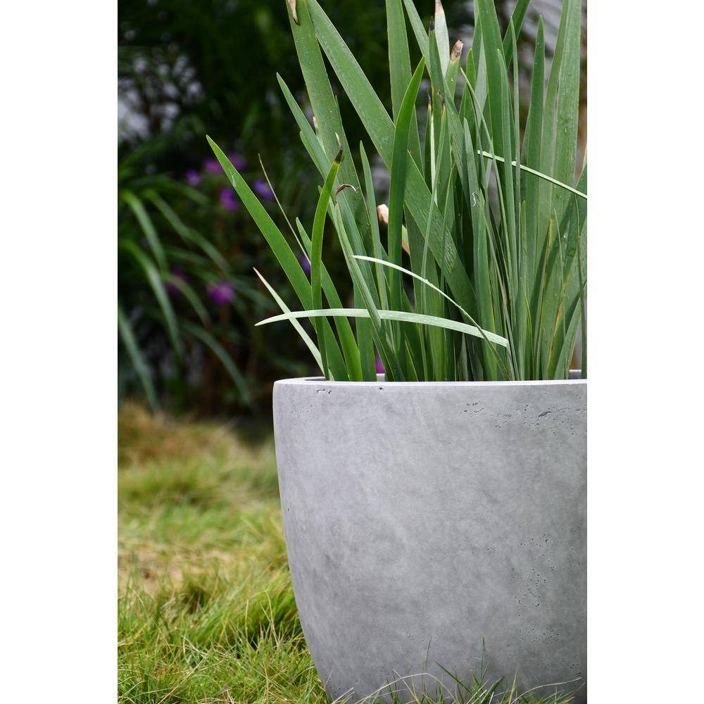 16.93" Natural Concrete Round Lightweight Outdoor Planter