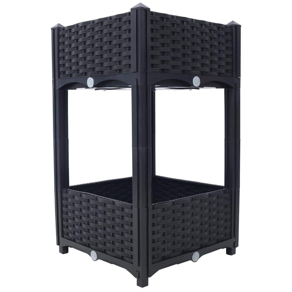 Black 15 in. x 15 in. x 27 in. Plastic Planter Raised Beds Elevated Garden 
