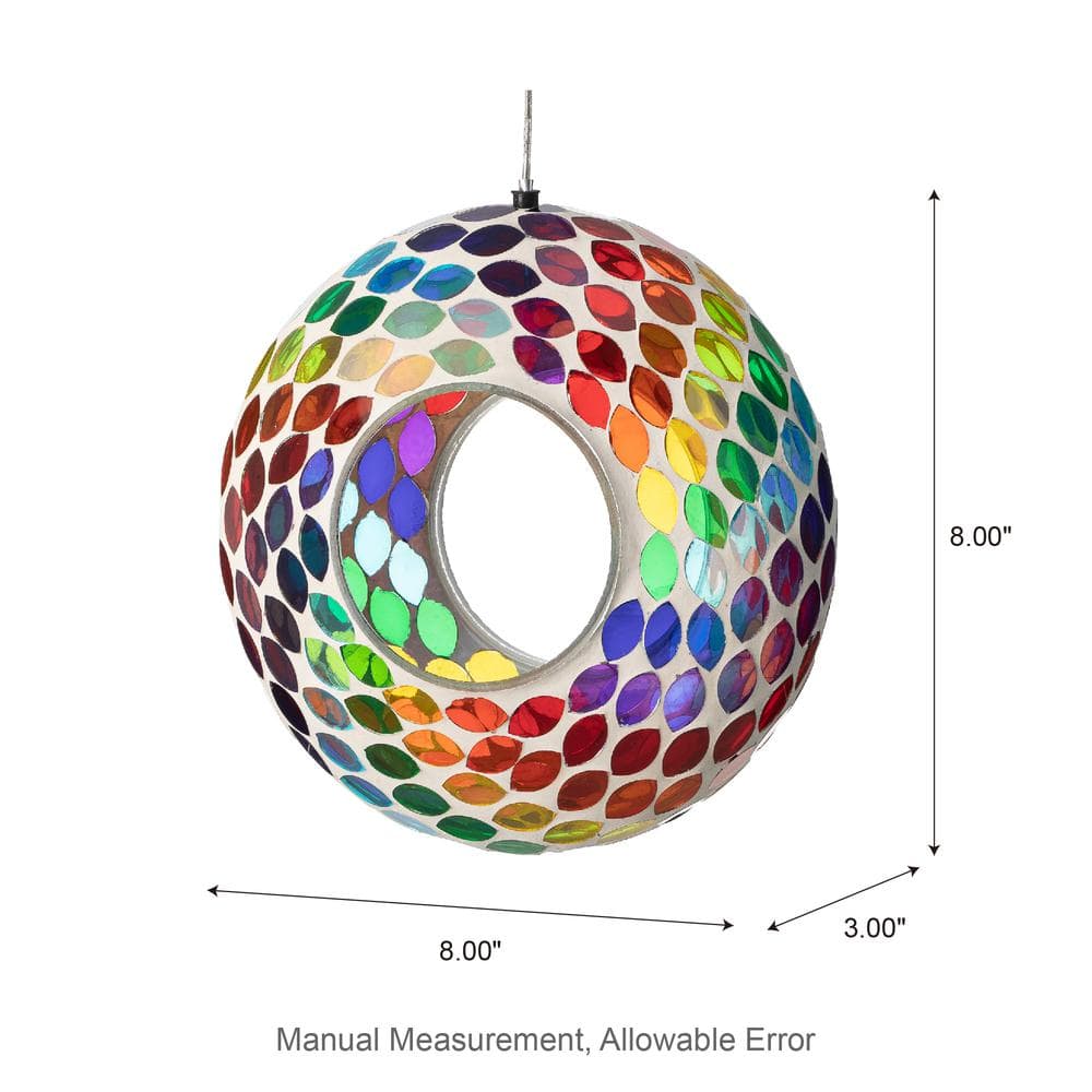 8'' Round Multicolor Mosaic Glass Hanging Bird Feeder