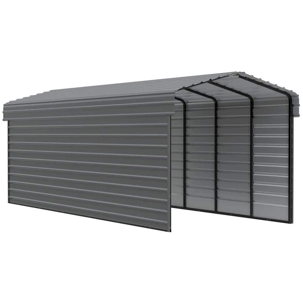 Charcoal Steel Peak Carport with 2-Sided Enclosure