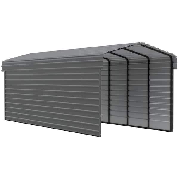 Arrow 10 ft. W x 29 ft. D x 9 ft. H Charcoal Galvanized Steel Carport with 2-Side Wall Kits