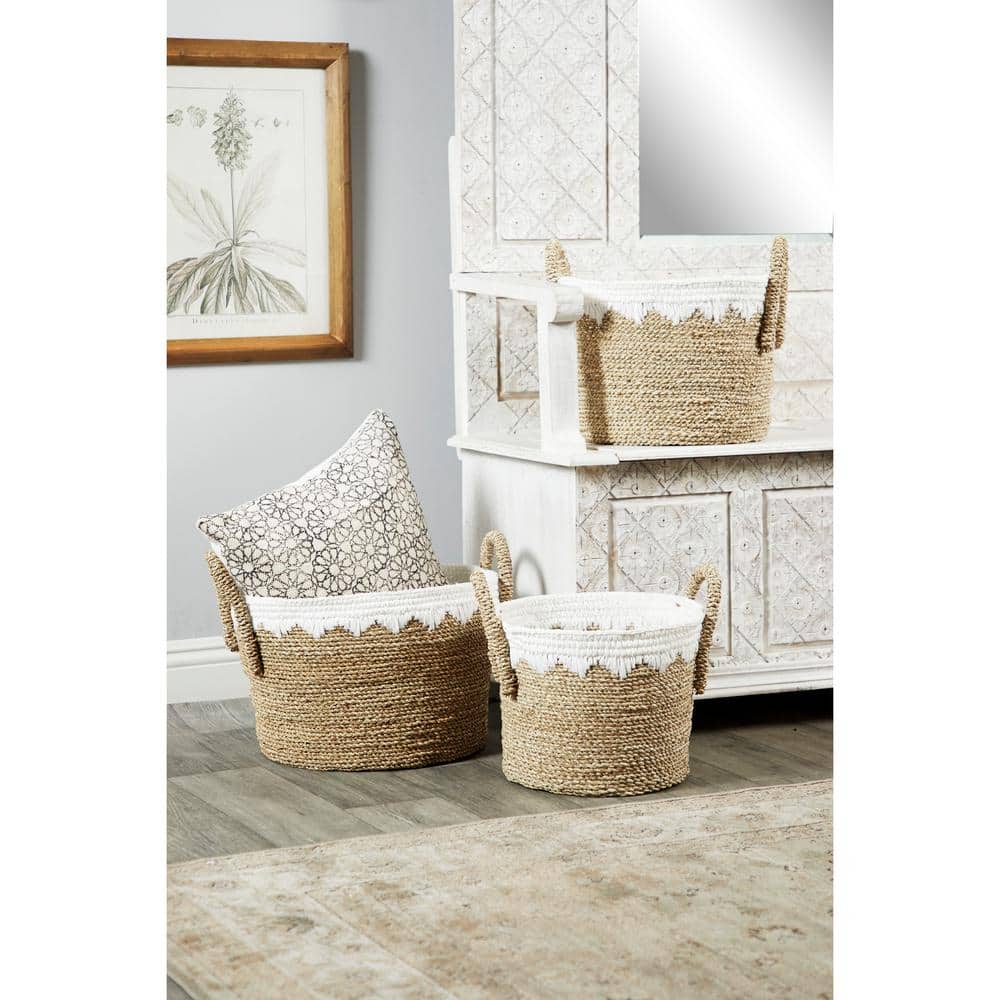 Coastal Charm Round Seagrass Storage Baskets, Set of 3