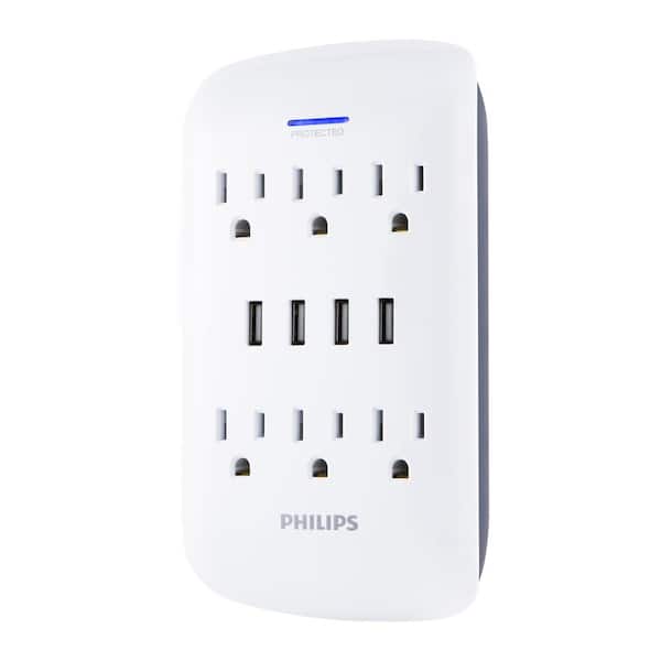 Philips 6-Outlet 4 USB 4.2 Amp Surge Protector Tap, White