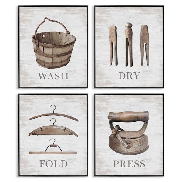 Rustic Heirloom Laundry by Raye Allison Creations 4-Pieces Black Framed Nature Giclee Art Print 14 in. x 11 in.
