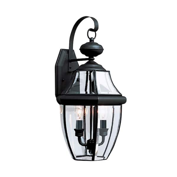 Lancaster 10 in. W 2-Light Traditional Black Outdoor Wall Lantern Sconce with Clear Beveled Glass