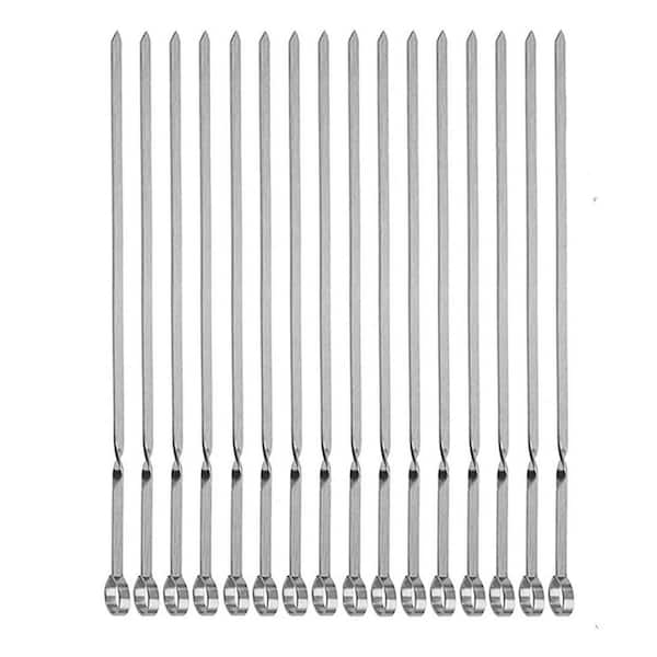 10 in. Stainless Steel Flat Blade BBQ Skewers Set Reusable Grill Kabob Skewers for Grilling Meat and Vegetables 16 Pack
