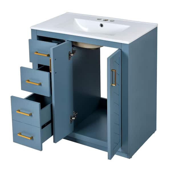30 in. W x 18.3 in. D x 34 in. H Single Sink Freestanding Bath Vanity in Indigo with White Ceramic Top
