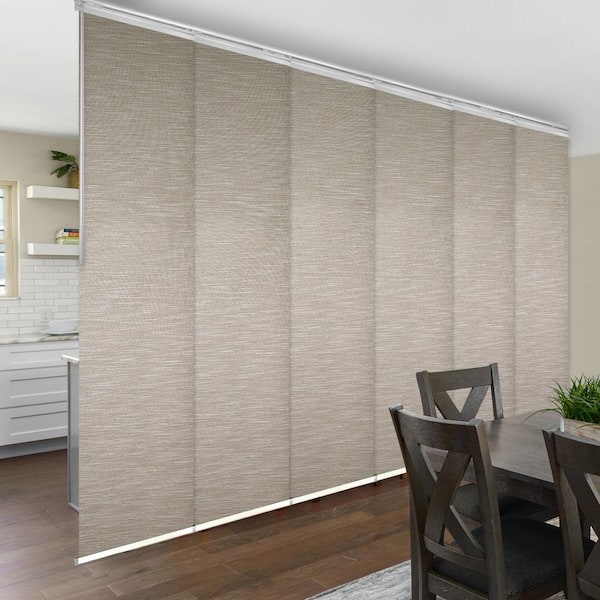 EMOH Hemp 70 in. - 130 in. W x 116 in. L Adjustable 6- Panel White Single Rail Panel Track with 23.5 in. Slates