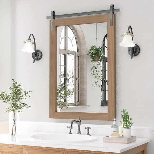 22 in. W x 30 in. H Rectangular Mirrors Wood Framed Mirrors Wall Mirrors Bathroom Vanity Mirror Barn Mirror in Brown
