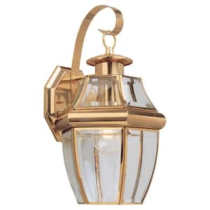 Lancaster 7.75 in. W. Wall Lantern Sconce 1-Light Traditional Outdoor 14 in. Polished Brass Fixture